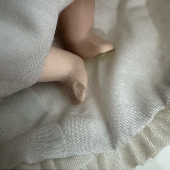 Vintage Jointed Bisque Baby Doll with Handmade Bonnet and Clothes Made in Taiwan - Picture 9 of 14
